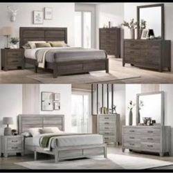 Bedroom set 4pc Queen including Q Bed Frame Dresser Mirror one Nightstand