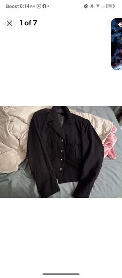 Eisenhower Jacket 1940s Vintage Black Distress Gothic Inspired Cropped Large