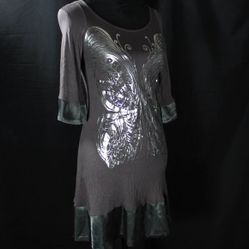 Y2K Metallic Graphic Butterfly Grey Dress Tunic
