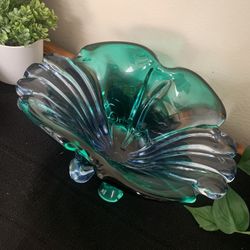 Vintage Green Blue Glass Center Piece  