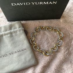 David Yurman Oval Link Chain Bracelet In Sterling Silver With 18k Yellow Gold 