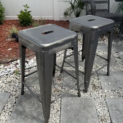 Pair Of Metal Bar Stools 
