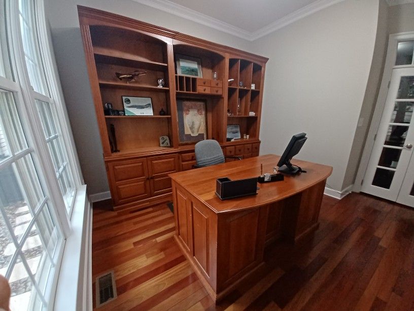 Solid Cherry Wood Office Shelving And Desk