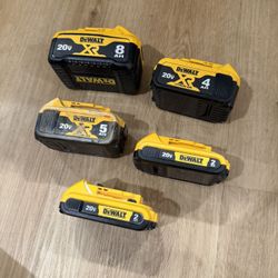 DeWalt 20V XR Battery Lot (8Ah, 5Ah, 4Ah, 2Ah) – 5 Batteries