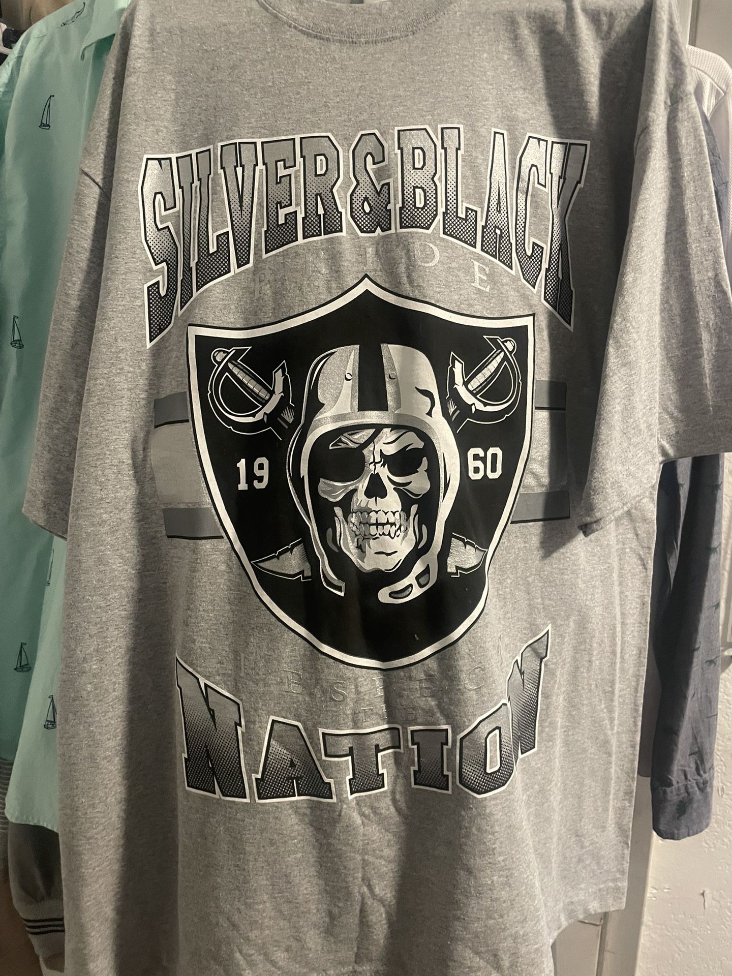 2X Raider Nation Shirt With Skull Logo, Silver, And Black Pride On The Back