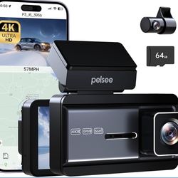 4K Dash Cam Front and Rear, 64GB SD Card, Dual Dash Camera for Cars with Wi-Fi, GPS, ADAS, BSD, LCA, 3’’ IPS Display Car Camera, APP & Voice Control, 