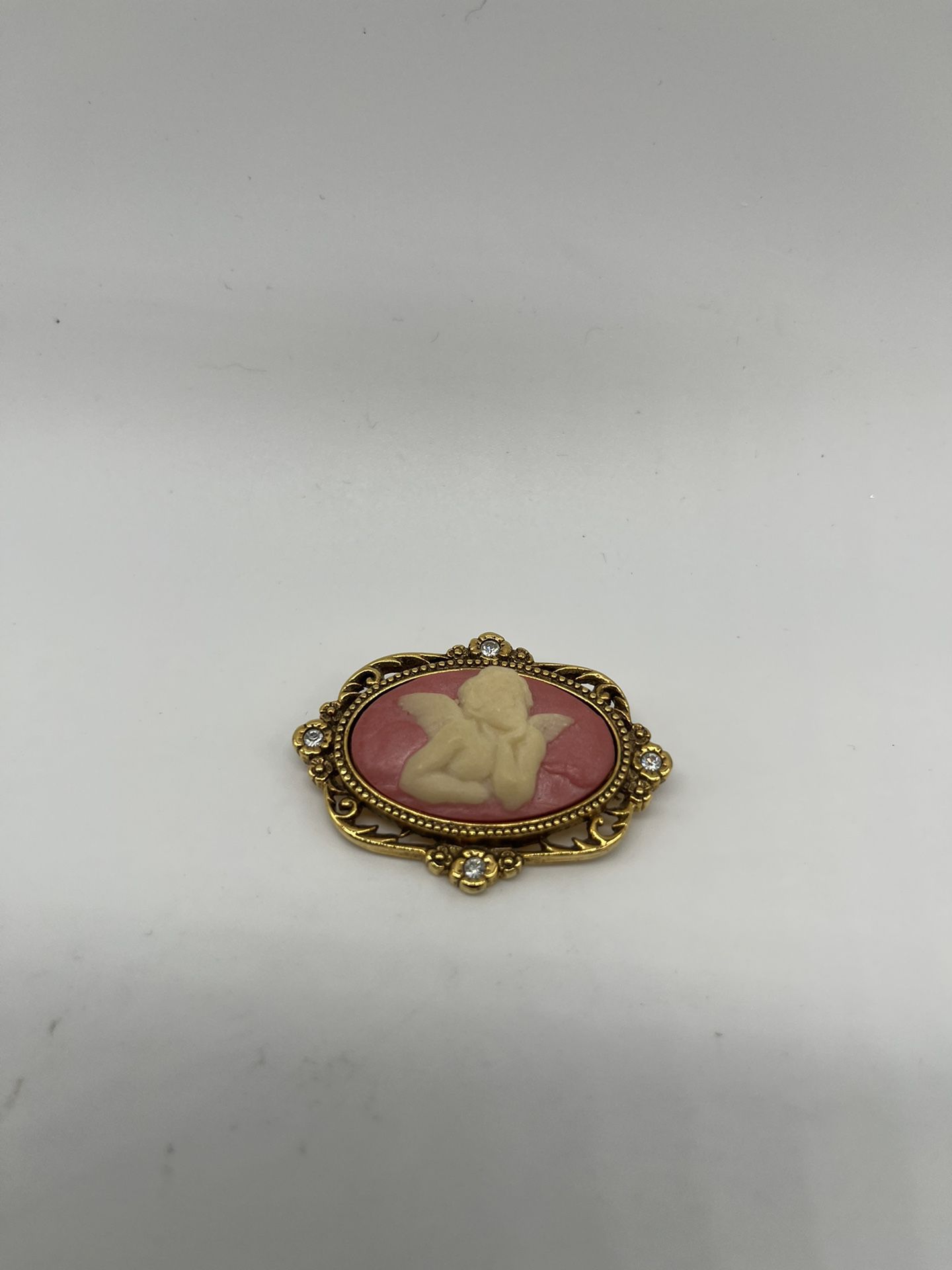 Vintage Cameo Jewelry The Vatican Library Collection Pink Angel Cherub Brooch Pin