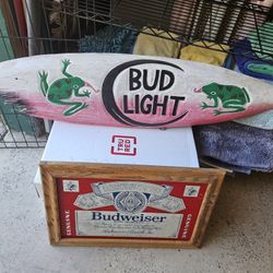 Budlight Surfboard And Budweiser Sign