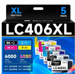 LC406XL Ink Cartridges Compatible for Brother Printer LC406 406XL 5-Pack