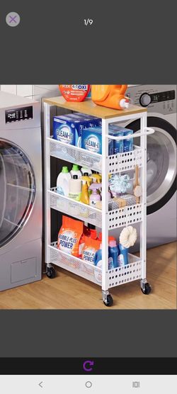 Laundry Room Slim Rolling Cart with Wheels for Between Washer and Dryer Gap
Utility Narrow Laundry Room Organization and Storage Shelves, White Skinny