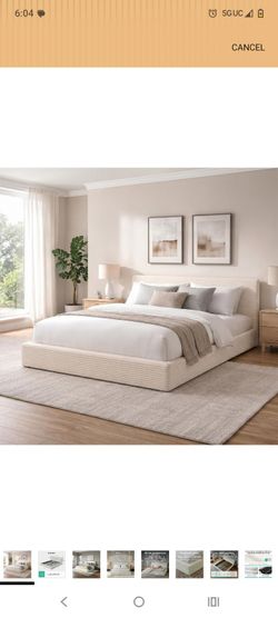 Cream/white Upholstered Platform Bed Frame