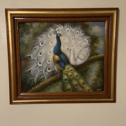 Peacock Painting    31” Width.  27” Height 
