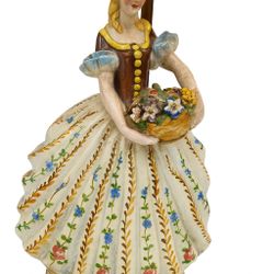 Vintage Capodimonte Porcelain Lamp Lady with Fruit Basket Italian Figurine 23”