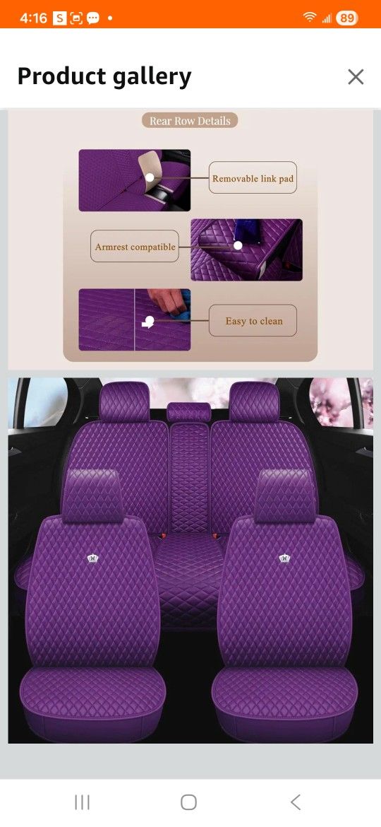 Red Rain Purple Car Seat Cover Full Set Universal Leather Front and Rear Seat Covers Auto Seat