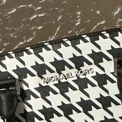 Michael Kors Houndstooth Satchel Top Handle Bag Black White Designer