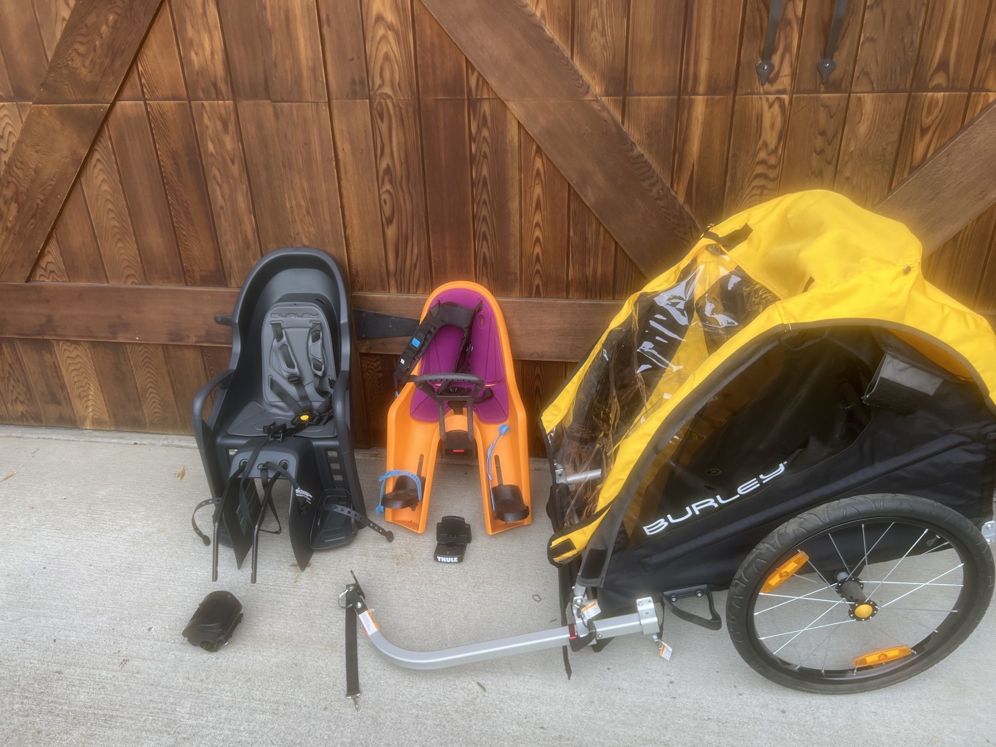 Thule Yepp Mini Front Seat , Burly Bee Trailer, Burley Dash Rear Seat, Ortlieb Panniers