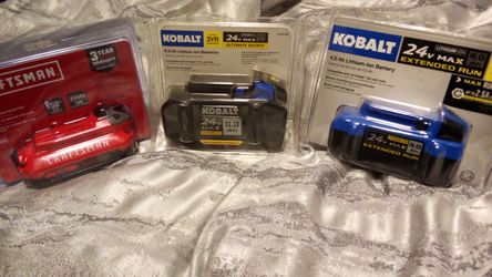Two 24v Kobalt Battery's/One Craftsman 20v Battery (NEW)