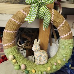 Burlap And Yarn Easter Wreath