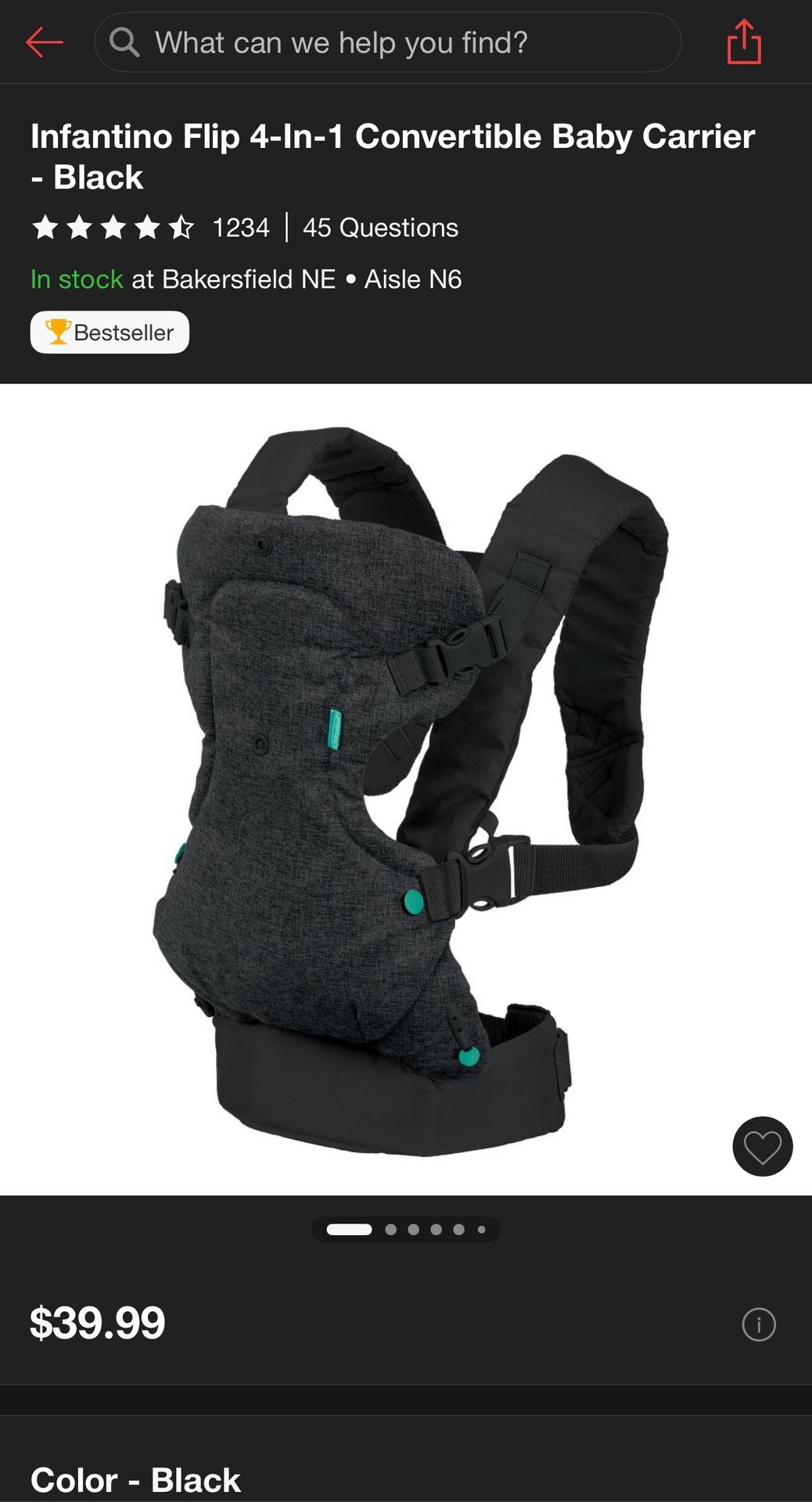 Infantino Baby Carrier $10