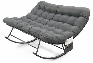 Large double rocking chair with soft cushion for outdoor and indoor use, 700 lb capacity