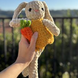Bunny In Yellow Dress With Carrot 🥕 Handmade 🧶 Crochet 🧶 Plushie 