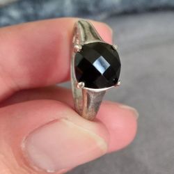 Black Onyx Sterling Silver Ring (925, Sz: 8)