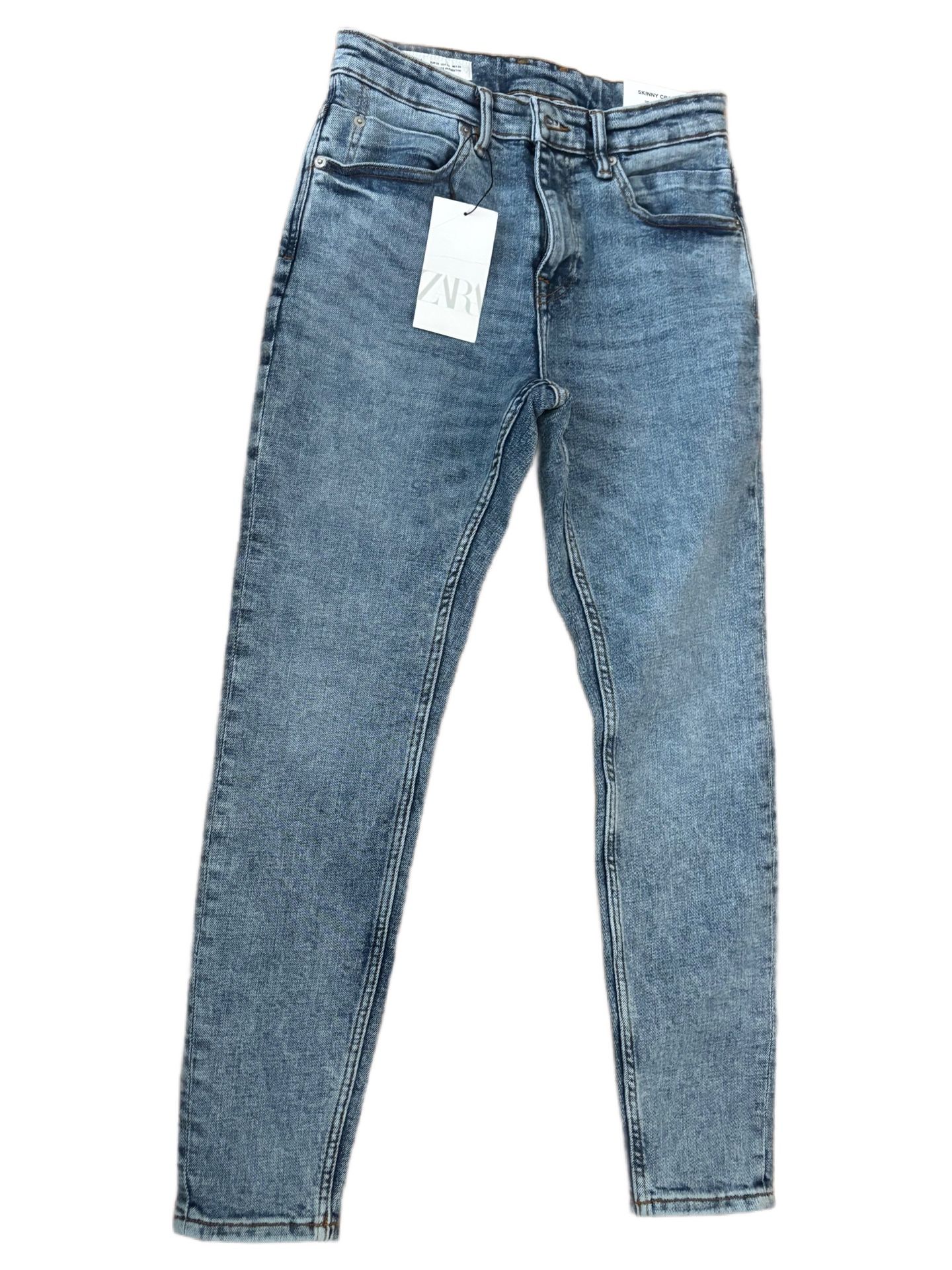 Cropped Slim Fit Jeans - Washed Blue Denim