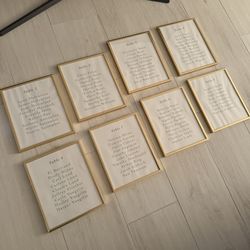 8 Gold Photo Frames 8x10 perfect for photos, wedding table seating charts, signage, etc