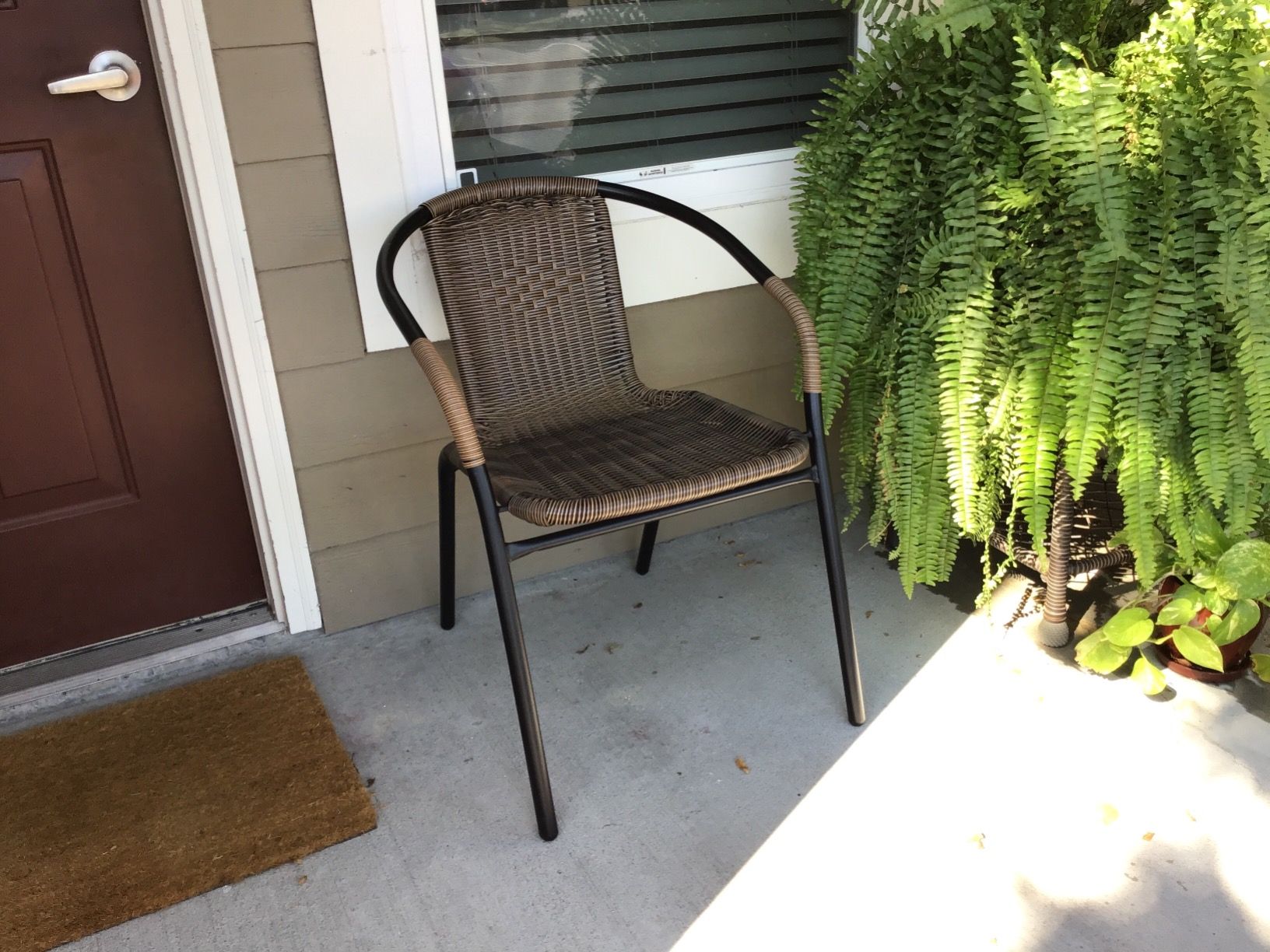 Medium Brown Rattan Indoor-Outdoor Restaurant Stack Chair indoor outdoor rattan arm chairs patio porch backyard stackable new yard chairs