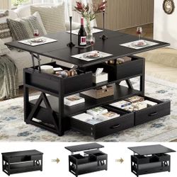 Coffee Table Convertible Coffee Table Black Lift Top, Multi-Function, with Drawers, Hidden Compartment, Converts to Dining Table, for Living Room, Hom