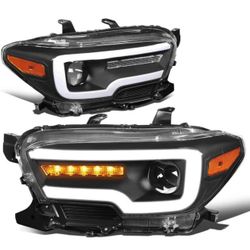 PM PERFORMOTOR Pair LED DRL Sequential Projector Halogen Headlight Lamps Compatible with 16-20 Tacoma, PMHL-TTCM-1618-LB-P-BA