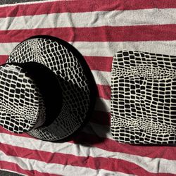 Whittall & Shon Black & White Croc Hat Box & Wallet Set 