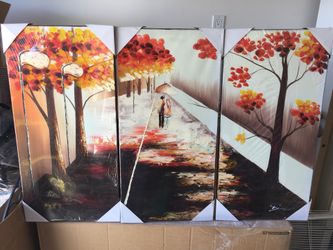 A Wall In The Rain 3 piece painting in wrapped canvas set
