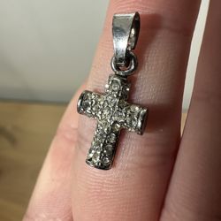 1.33g Vintage Sterling Silver 925 Diamond Rhinestones Cross Pendant Jewelry