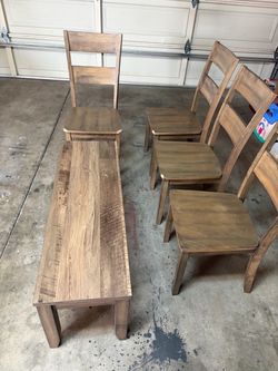 Wood Dining Bench and 4 Chairs Set