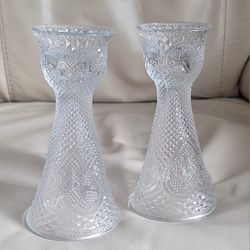 Vintage AVON Hearts Embossed Glass Dual Design Candle Holder On One Side And A Vase When Reversed, Vintage Embossed Glass.
