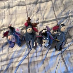 The Disney Store Bean Bag Plush Eeyore Beanie Lot 4 Toys Reindeer Cupid 8"