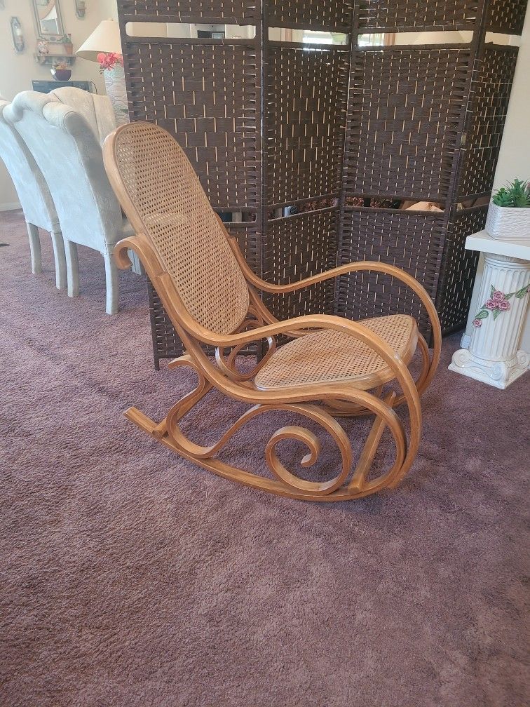 Brentwood Walnut Rocking Chair Cane Rattan Seat Back