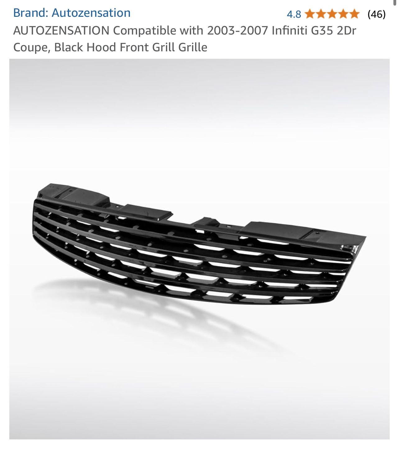 Compatible with 2003-2007 Infiniti G35 2Dr Coupe, Black Hood Front Grill Grille
