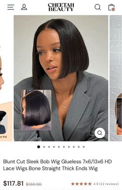 Blunt Cut Sleek Bob 100% Human Hair Wig Glueless 13x6 HD Lace Wig