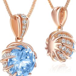 CeaKIev 6.0Carat (12.0mm) Round Cubic Zirconia Pendant Necklace 41 Accent Diamond-Cut Stones 18K Gold Platecd Rose Gold Chain Adjustable (18"+2") Wome