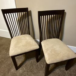 Two Wooden Chairs With Microfiber Cushions 