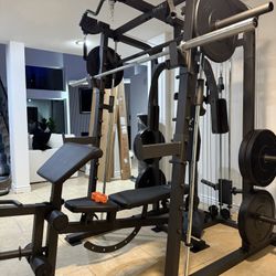 Vesta Fitness Smith Machine 2001 w/Bench Attachment | 230lb Bumpers Weights | 7ft Olympic Bar | Fitness | Gym Equipment | FREE DELIVERY & INSTALL🚚 