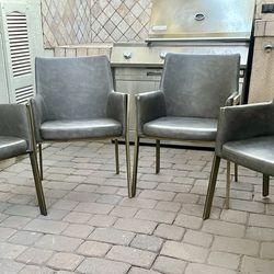 Set of 4 High End Sunpan Bernadette Grey Leather Armchairs w/ Metal Legs