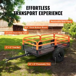 224# Heavy Duty Steel ATV Dump Trailer, 1500-Pound Load Capacity 15 Cubic Feet, Tow Behind Dump Cart Garden Trailer, with Removable Sides and 2 Tires,