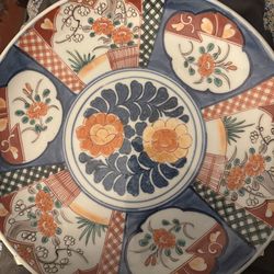 Colorful decorative wall plate Asian inspired floral design