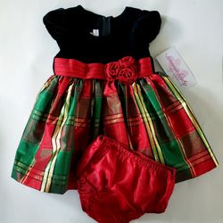 NEW Bonnie Jean Baby Girls Classic Gerson Plaid Holiday Party Dress 12M + Bloomer