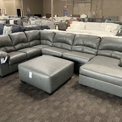 Grey Leather Sectional 