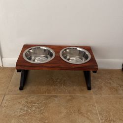 Dog Wooden Standard Double Bowl