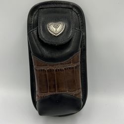 VTG Brighton Leather Cell Phone/Eye Glass Case Crossbody- No Strap, Brn & Blk.